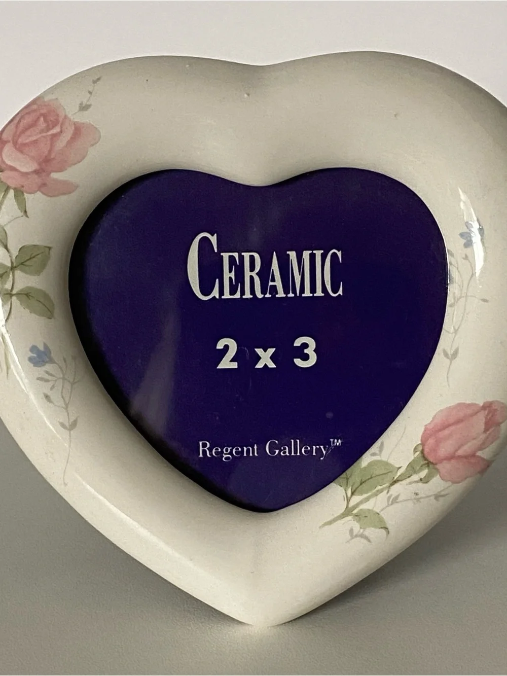 Vintage Heart Shaped Photo Frame Floral Roses Ceramic Picture Frame 3” Roses